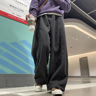 黑灰色毛呢休闲裤女秋冬加厚裤子大码胖mm显瘦阔腿运动慵懒梧桐裤