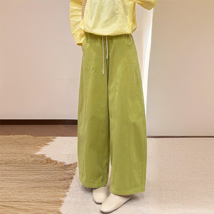 胖mm小个子慵懒风花苞气球裤 女装 子大码 牛油果绿色休闲九分阔腿裤