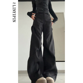 弯刀阔腿裤 黑色设计感捏褶西装 大码 胖mm高腰显瘦休闲弧裤 裤 女春季