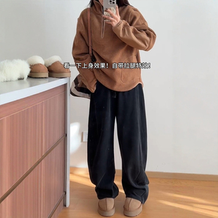 胖mm阔腿休闲弯刀裤 黑色镰刀运动裤 慵懒风穿搭大码 小个子秋季 女款