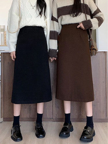 秋冬款半身裙a字开衩裙苹果型