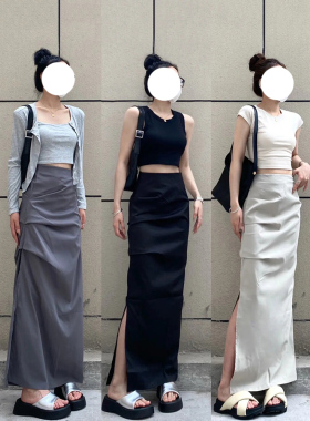 灰色半身裙长款女夏季梨型身材显瘦裙子甜辣胖mm大码包臀工装裙潮