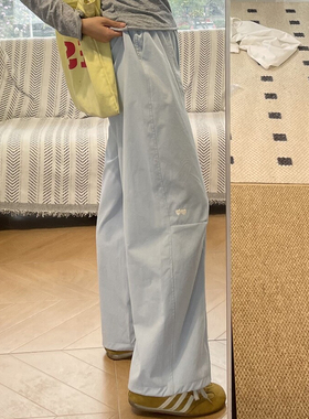 蓝色爱心刺绣工装裤子女夏薄款大码速干束脚阔腿裤今年流行梧桐裤