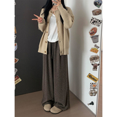 大码 胖mm梨型2026春秋休闲宽松美拉德穿搭咖色糯米直筒阔腿裤 子女