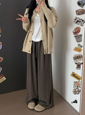 大码胖mm梨型2026春秋休闲宽松美拉德穿搭咖色糯米直筒阔腿裤子女
