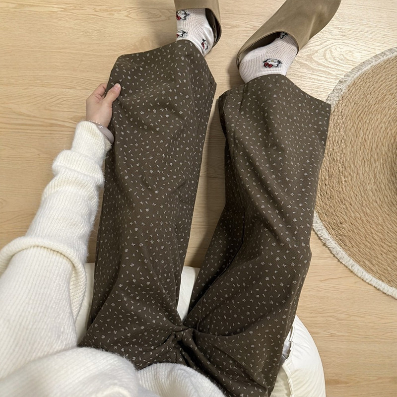 咖色碎花裤子梨型身材粗腿宽胯女大码胖mm巨好看宽松慵懒风阔腿裤,女装/女士精品,大码裤装,淘宝优惠券,粉丝福利购,淘宝优惠卷