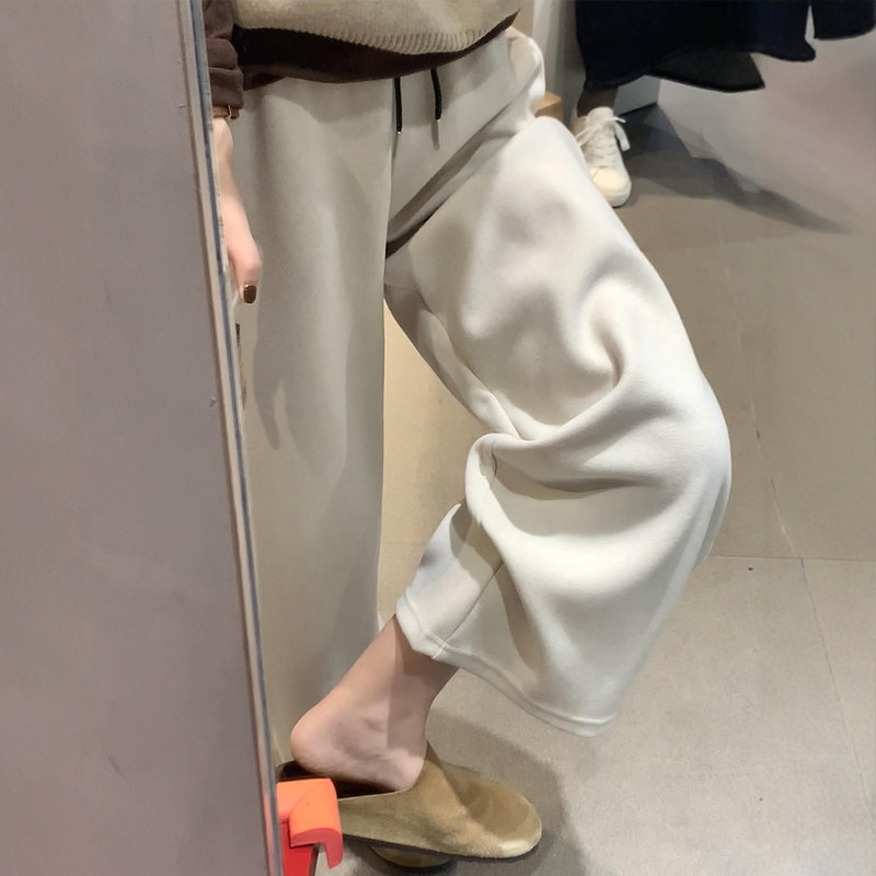米白色毛呢阔腿裤子女款冬加绒慵懒风大码胖mm梨形身材直筒休闲裤,女装/女士精品,休闲裤,淘宝优惠券,粉丝福利购,淘宝优惠卷
