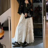 白色不规则蕾丝压褶a字半身长裙大码 女装 胖mm春秋梨形伯克利裙子