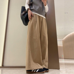休闲裤 子韩系慵懒风春季 大码 女装 老钱风卡其色阔腿工装 弯刀长裤 裤
