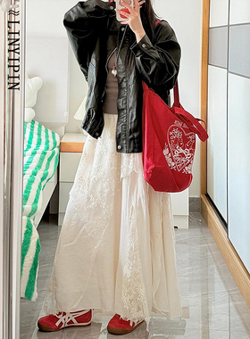 大码蕾丝拼接白色半身裙女夏季胖mm重工刺绣不规则伯克利月光长裙