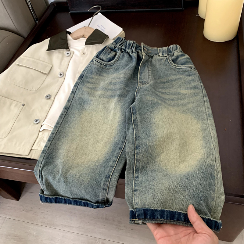 宝宝牛仔裤春秋款外穿男小童休闲简约长裤儿童2025春季韩版裤子潮