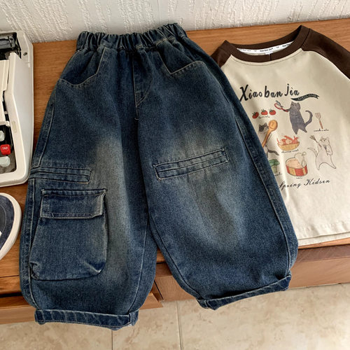 男童牛仔裤春秋款2025新款儿童秋季裤子男孩直筒长裤宝宝工装裤潮