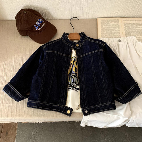 儿童牛仔外套春秋季新款儿童洋气立领中小童韩版时尚帅气牛仔外套