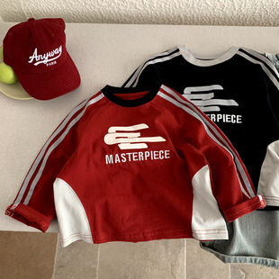 男童潮酷帅长袖T恤2026春秋新款中小童个性设计感洋气打底衫上衣