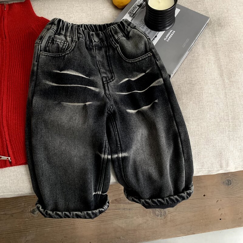 儿童冬季加绒牛仔裤男童秋冬款2025新款保暖裤子中小童冬装长裤潮