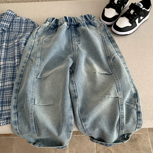 男童牛仔裤子春装2026新款儿童帅气时髦春秋季弯刀裤男孩休闲长裤