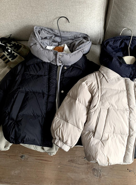 男童羽绒服冬装2025新款儿童防水90绒加厚保暖连帽双面穿外套女童