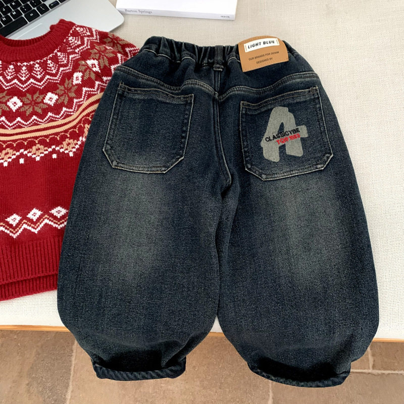 2025男童冬季新款假破洞牛仔裤中小童女宝宝复古加厚休闲时尚潮范,童装/婴儿装/亲子装,儿童牛仔裤,淘宝优惠券,粉丝福利购,淘宝优惠卷