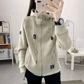 户外抓绒衣女摇粒绒连帽开衫 奥粒绒 宽松保暖运动卫衣外套春秋冬季