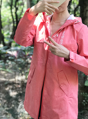 犸凯奴户外冲锋衣女中长款春秋薄款单层风衣男女防水防风运动外套