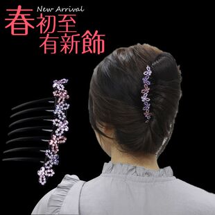 发梳古风梳卡女士七齿盘发后脑勺发夹水钻碎发插梳韩国发饰盘发器