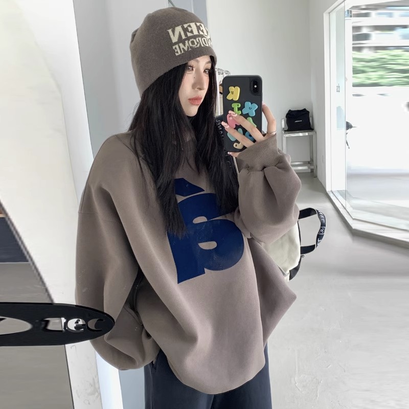 春秋薄款圆领卫衣女2026新款爆款宽松中长款秋冬加绒加厚外套上衣