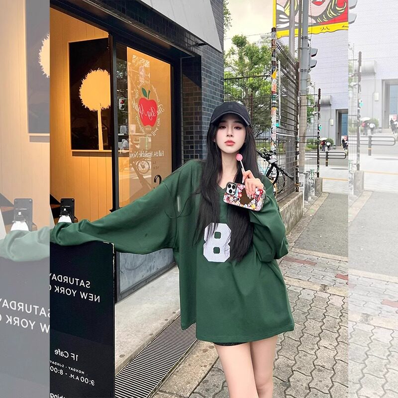 绿色宽松显瘦卫衣女2026秋冬新款