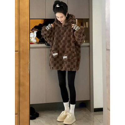 秋冬加绒加厚连帽卫衣女