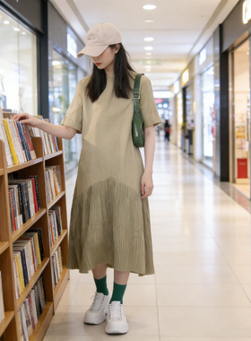 法式通勤风淡绿色连衣裙女2026新款夏季不规则下摆中长裙大码遮肉