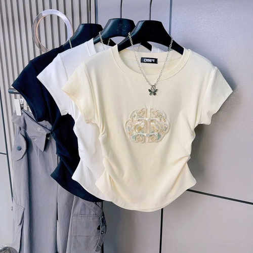 刺绣修身显瘦正肩短款夏季新中式