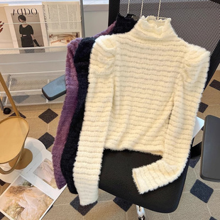 女装大牌外贸出口孤品样衣半高领泡泡袖蕾丝打底衫上衣