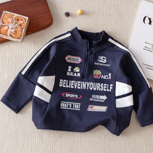 儿童刺绣贴标机车服25春秋童装男童帅气立领卫衣宝宝小童休闲外套