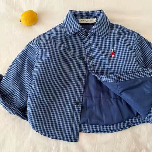 秋冬新款儿童格子夹棉保暖棉服