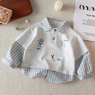 薄款 宝宝卫衣男童秋装 领上衣秋季 男孩假两件衬衫 儿童春秋 2025新款