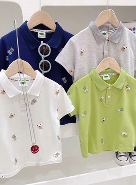 男童t恤短袖夏季儿童polo衫宝宝体恤上衣韩版翻领小童帅气白色潮