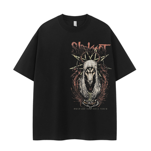 Slipknot活结乐队复古美式 T恤 街头小众设计感暗黑vtg落肩摇滚短袖