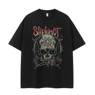 T恤衫 Slipknot活结乐队复古美式 街头暗黑小众vtg落肩宽松摇滚短袖