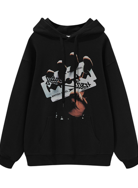 Judas Priest数码直喷犹大圣徒摇滚乐队美式街头嘻哈复古连帽卫衣