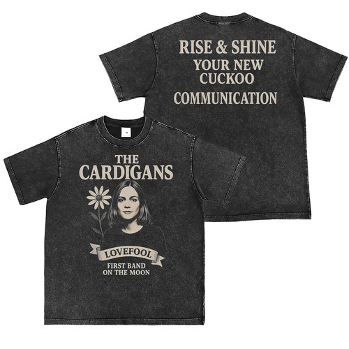 The Cardigans乐队直喷水洗做旧复古灰美式街头朋克摇滚短袖T恤