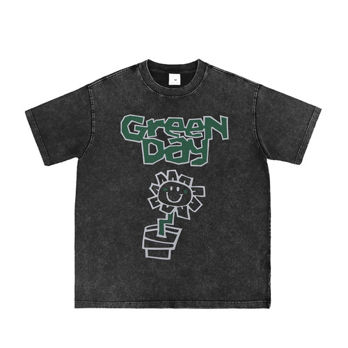 GREENDAY水洗做旧灰朋克短袖T恤