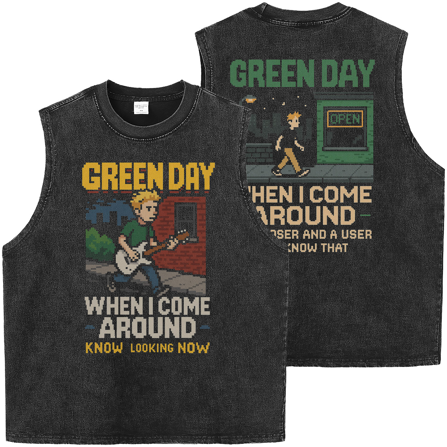 GREEN DAY绿日乐队重磅美式复古水洗做旧宽松摇滚无袖T恤坎肩背心