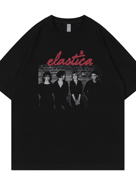Elastica乐队Britpop复古美式街头落肩宽松纯棉圆领摇滚短袖T恤黑