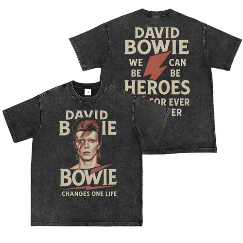 David Bowie直喷水洗做旧复古灰美式街头朋克摇滚乐队短袖T恤