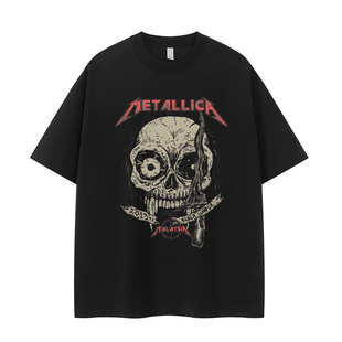 T恤衫 Metallica金属乐队复古美式 街头暗黑骷髅头小众vtg摇滚短袖