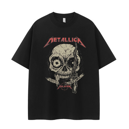 Metallica金属乐队复古美式街头暗黑骷髅头小众vtg摇滚短袖T恤衫