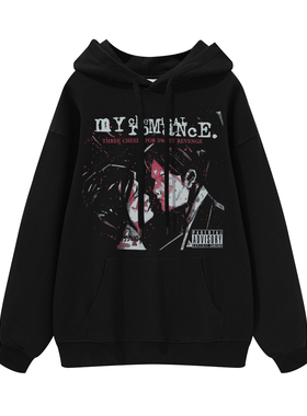 MCR化学浪漫摇滚乐队美式印花男女百搭潮流ins纯棉连帽圆领卫衣