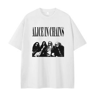 Alice in chains乐队复古人像印花美式街头朋克vtg摇滚短袖T恤衫