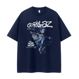 T恤衫 Gorillaz乐队复古美式 街头嘻哈小众vtg落肩宽松纯棉摇滚短袖