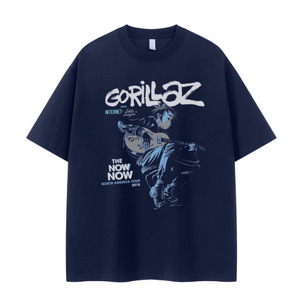Gorillaz乐队复古美式街头嘻哈小众vtg落肩宽松纯棉摇滚短袖T恤衫