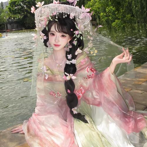 粉色战国袍汉服女绝美超仙大袖衫
